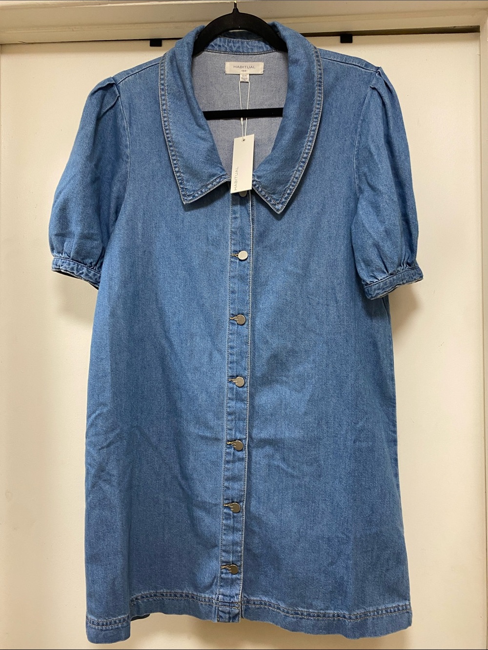 Habitual Denim Button-Front Dress in Medium Blue